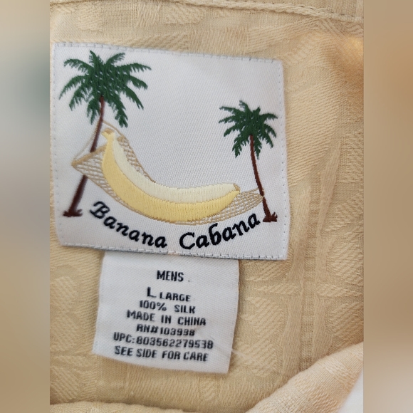 Mens Yellow Silk Palm Tree Button Down Shirt - Picture 2 of 7